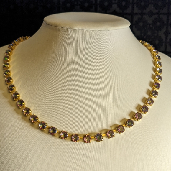 Genuine Mystic Topaz 1 Carat in 14K Gold Plated Necklace - Picture 1 of 8